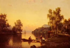 Sketching on the Lake by Ehrnfried Wahlqvist - Oil Painting Reproduction