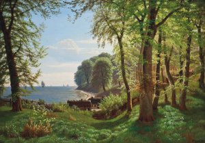A hidden woodland cove by Eiler Rasmussen Eilersen Oil Painting