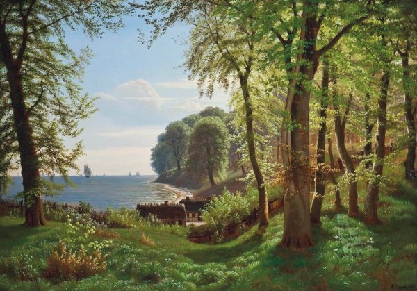 A hidden woodland cove  by Eiler Rasmussen Eilersen - Hand-Painted Oil Painting Reproduction
