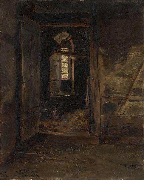 Interior from a Cowshed  by Eilif Peterssen - Hand-Painted Oil Painting Reproduction