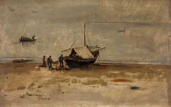 The Beach at Porto d'Anzio  by Eilif Peterssen - Hand-Painted Oil Painting Reproduction