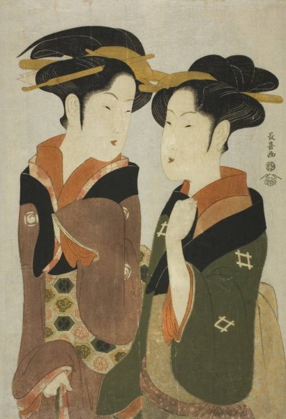 Main Product Photo of Kan, a waitress of the Izutsuya, and the geisha Fuseya of the Ogiya  Painting by Eishosai Choki