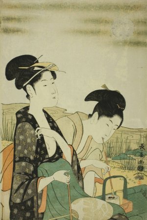 Moon viewing by Eishosai Choki Oil Painting