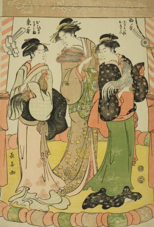 The Cock Fight - Ohisa of the Takashimaya and Okita of the Naniwaya by Eishosai Choki Oil Painting
