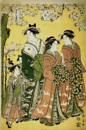 The Courtesan Hinazuru of the Chojiya and Her Attendants by Eishosai Choki Oil Painting