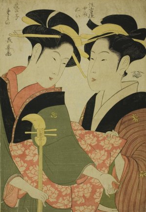 The Entertainer Tamino and the Serving Girl Nui of the Sumiyoshiya by Eishosai Choki Oil Painting