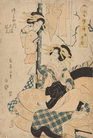 Geisha Seated on Cushions by Eizan Kikukawa Oil Painting