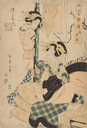 Geisha Seated on Cushions by Eizan Kikukawa Oil Painting