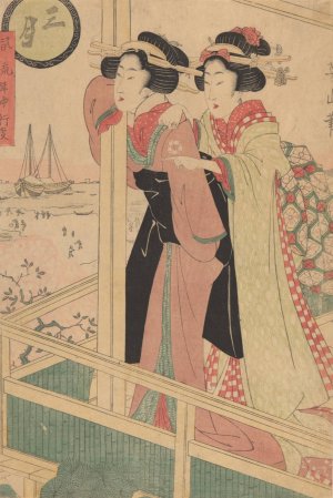 Two Women Looking Out at Sea by Eizan Kikukawa Oil Painting
