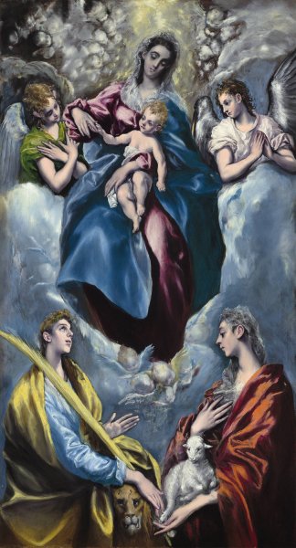 Madonna and Child with Saint Martina and Saint Agnes  by El Greco (Domenikos Theotokopoulos) - Hand-Painted Oil Painting Reproduction