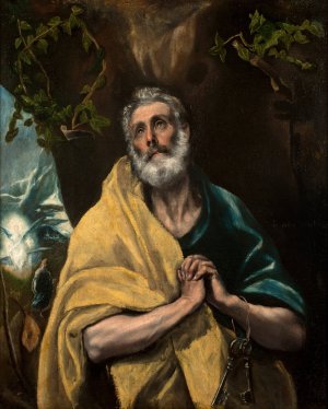 Saint Peter in Tears by El Greco (Domenikos Theotokopoulos) Oil Painting