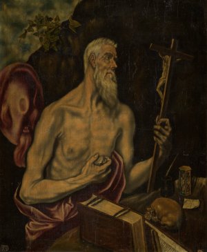 St Jerome in Penitence by El Greco (Domenikos Theotokopoulos) Oil Painting