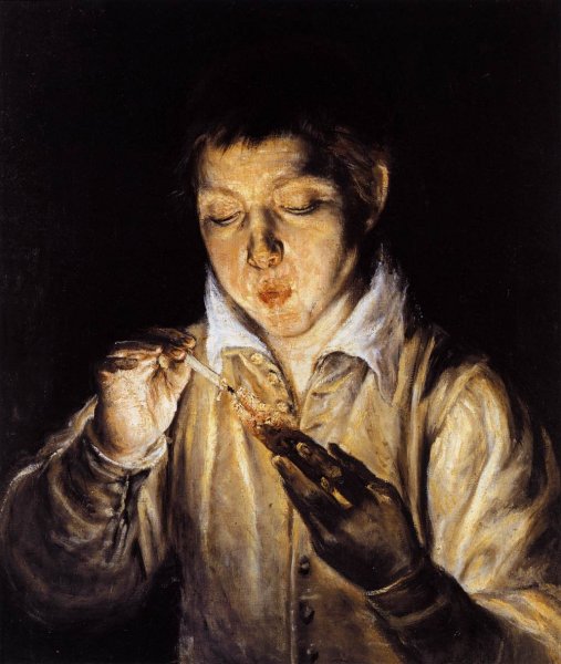 Main Product Photo of A Boy Blowing on an Ember to Light a Candle Soplon Painting by El Greco