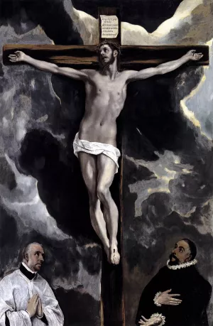 Christ on the Cross Adored by Two Donors Oil painting by El Greco