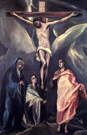 Christ on the Cross with the Two Maries and St John by El Greco - Oil Painting Reproduction