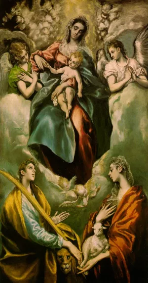 Madonna and Child with St. Martina and St. Agnes by El Greco Oil Painting