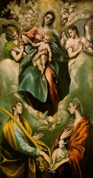 Madonna and Child with St. Martina and St. Agnes by El Greco - Hand-Painted Oil Painting Reproduction