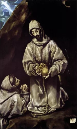 St Francis and Brother Leo Meditating on Death by El Greco - Oil Painting Reproduction