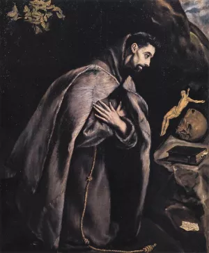 St Francis in Prayer before the Crucifix by El Greco - Oil Painting Reproduction