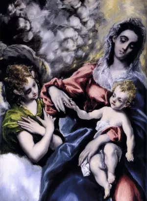 The Virgin and Child with St Martina and St Agnes Detail by El Greco Oil Painting