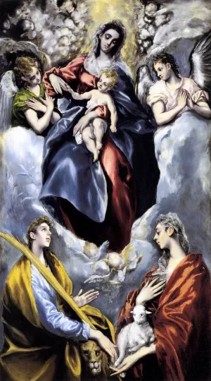 The Virgin and Child with St Martina and St Agnes by El Greco Oil Painting