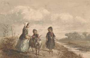 Drie jonge kinderen in een landschap by Elchanon Verveer Oil Painting