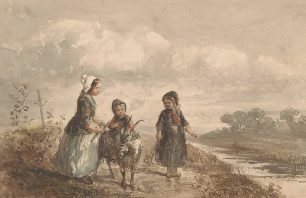 Main Product Photo of Drie jonge kinderen in een landschap  Painting by Elchanon Verveer