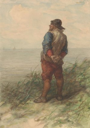 Zeeman vanaf de duinen uitkijkend over zee by Elchanon Verveer Oil Painting