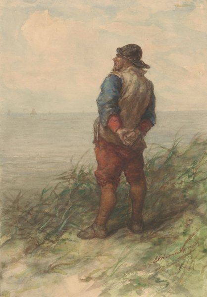 Main Product Photo of Zeeman vanaf de duinen uitkijkend over zee  Painting by Elchanon Verveer