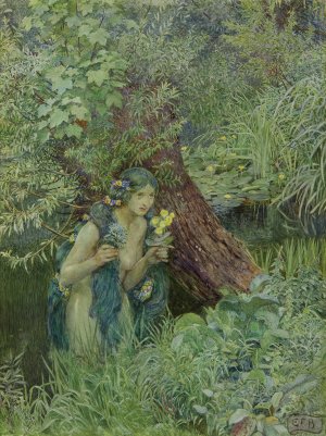 With Goodly Greenish Locks, All Loose 'untied' by Eleanor Fortescue-Brickdale Oil Painting