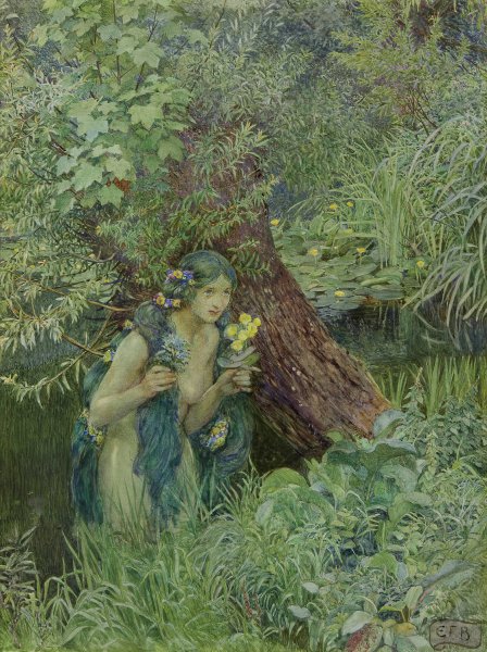 With Goodly Greenish Locks, All Loose 'untied' by Eleanor Fortescue-Brickdale - Hand-Painted Oil Painting Reproduction