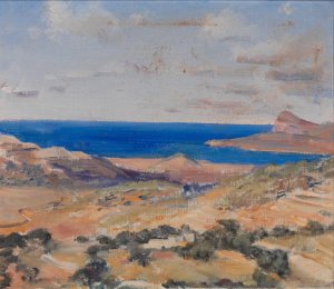 Shore with Blue Sea by Eleanor Harris Oil Painting