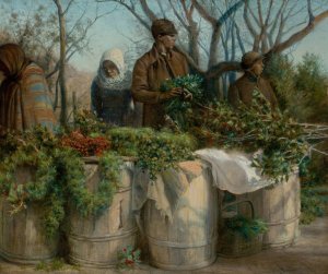 Selling Christmas Greens by Eleazer Hutchinson Miller Oil Painting