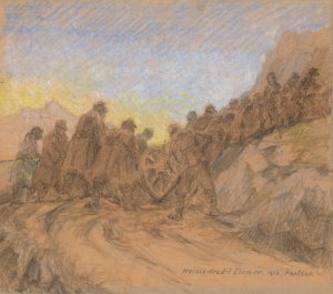 Battlefield in Hartkara by Elemir Halasz-Hradil Oil Painting