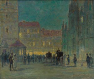 Evening in front of the St. Elisabeth Cathedral by Elemir Halasz-Hradil Oil Painting