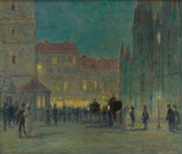 Evening in front of the St. Elisabeth Cathedral  by Elemir Halasz-Hradil - Hand-Painted Oil Painting Reproduction