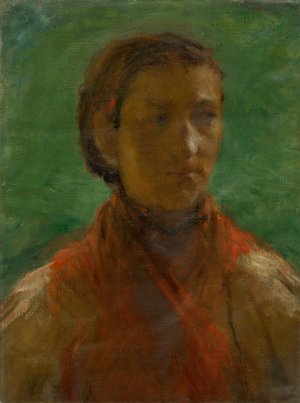 Girl in a red dress by Elemir Halasz-Hradil Oil Painting