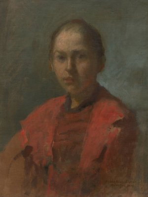 Girl in a red dress by Elemir Halasz-Hradil Oil Painting