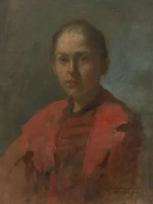 Girl in a red dress by Elemir Halasz-Hradil Oil Painting
