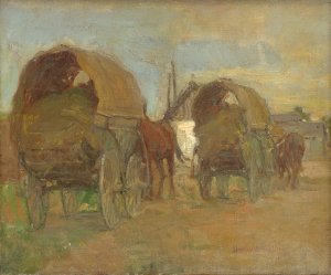 Gypsy Caravans by Elemir Halasz-Hradil Oil Painting
