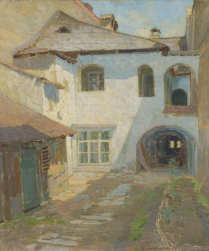 Inside the yard by Elemir Halasz-Hradil Oil Painting