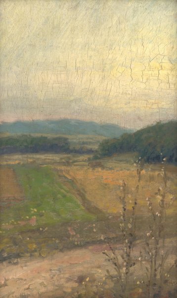 Landscape with Hills in the Background  by Elemir Halasz-Hradil - Hand-Painted Oil Painting Reproduction