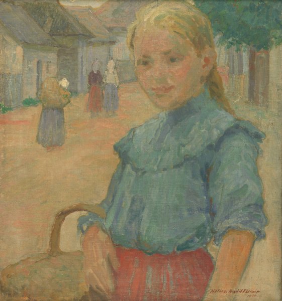 Little girl with a basket  by Elemir Halasz-Hradil - Hand-Painted Oil Painting Reproduction