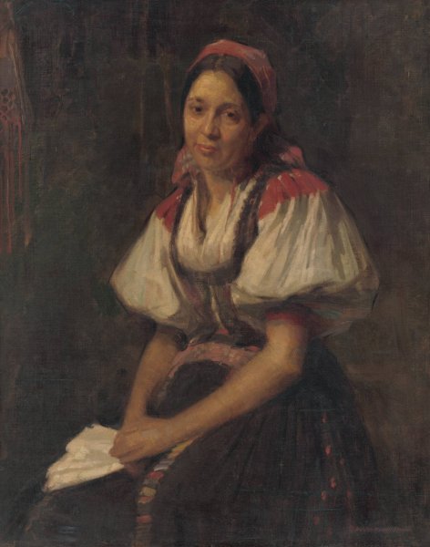 Peasant Woman in Folk Costume  by Elemir Halasz-Hradil - Hand-Painted Oil Painting Reproduction