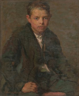 Portrait of Labourer Boy by Elemir Halasz-Hradil Oil Painting