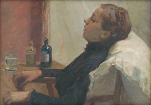 Sick Woman by Elemir Halasz-Hradil Oil Painting