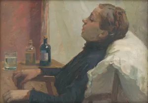 Sick Woman by Elemir Halasz-Hradil Oil Painting