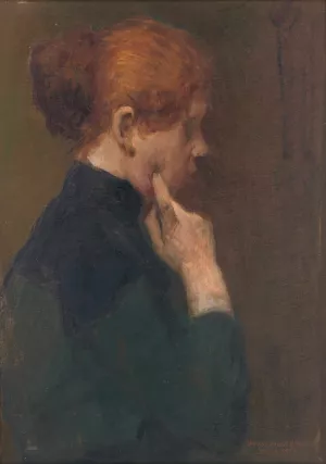 Study of a Girl Lost in Thought by Elemir Halasz-Hradil Oil Painting