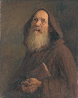 Study of a Monk by Elemir Halasz-Hradil Oil Painting