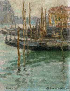 Venice-gondolas by Elemir Halasz-Hradil Oil Painting